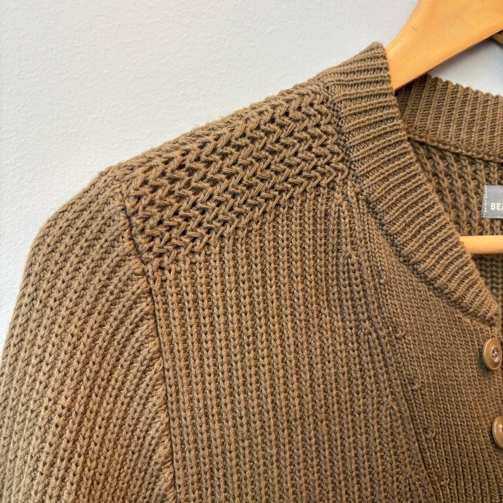 L.L. Bean Signature Men's Medium Henley Sweater Khaki Green Cotton - Picture 3 of 12